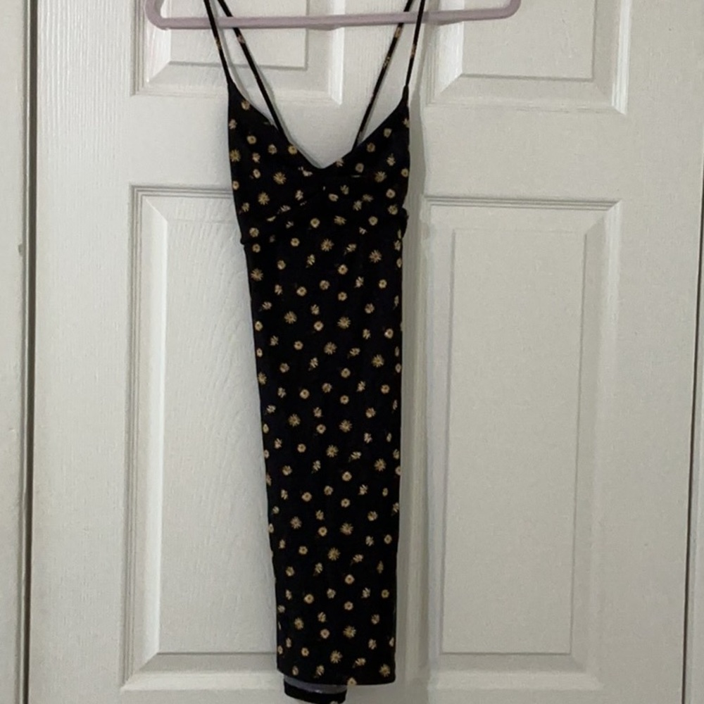 Papaya Black Dress with Yellow Floral Design